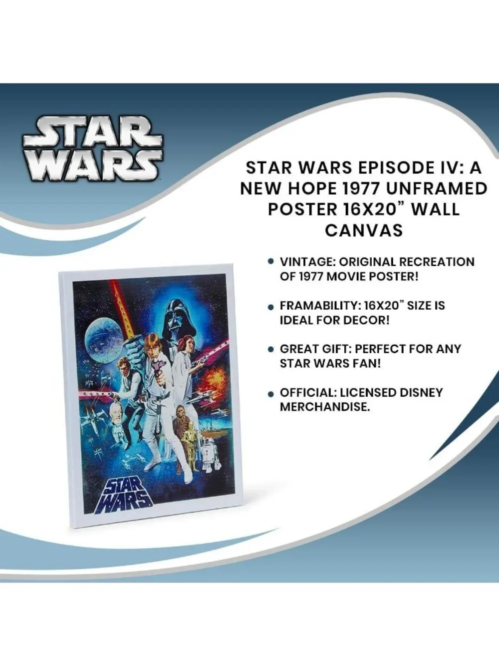 Vintage 1977 Star Wars Movie Poster Canvas - Unframed Wall Art for Home Decor
